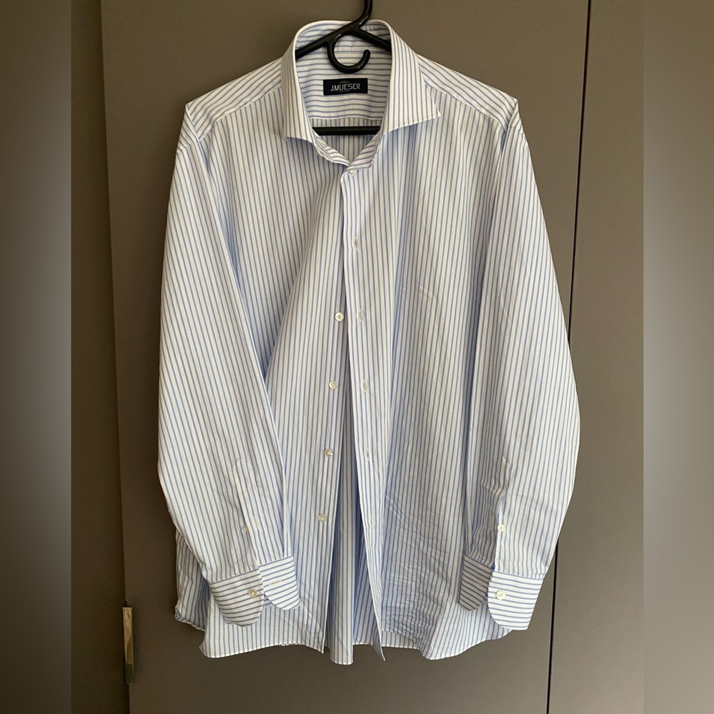 New Men dress shirt white blue strip 17 inch collar